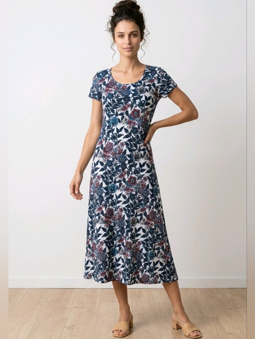 Peruvian Connection Folk Flower Floral Midi Dress Bohemian Size Small